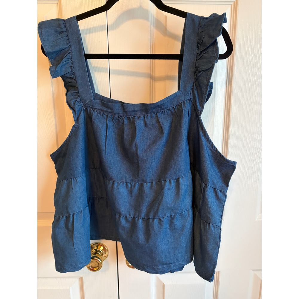 Derek Heart Blue Chambray Ruffle Tiered Babydoll Tank Top 1X